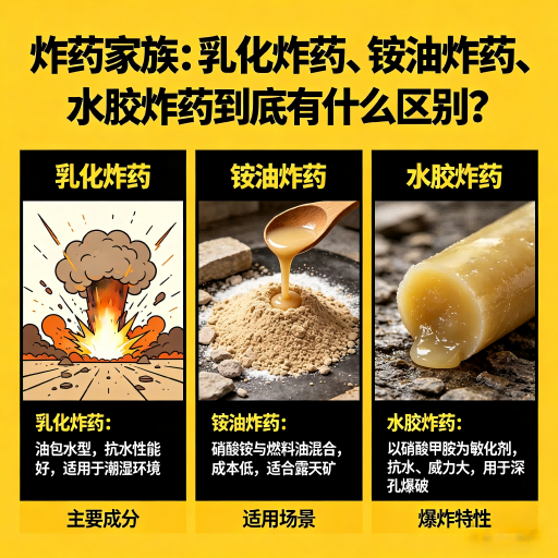定陶炸药家族：乳化炸药、铵油炸药、水胶炸药到底有什么区别？